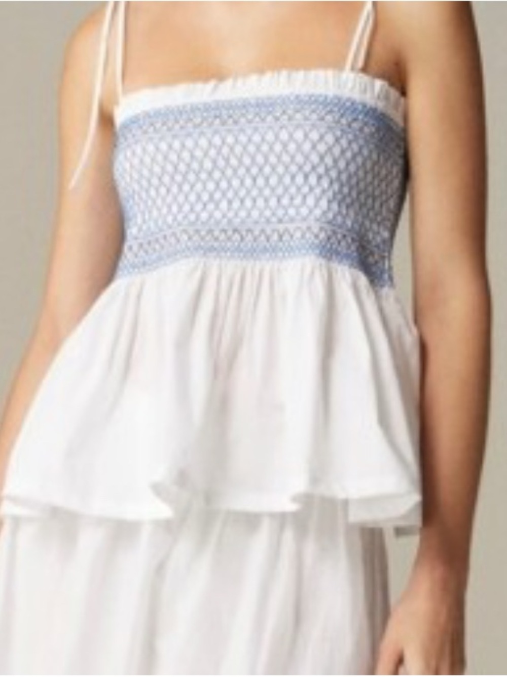 J. Crew Blue and White Smocked Peplum Cami